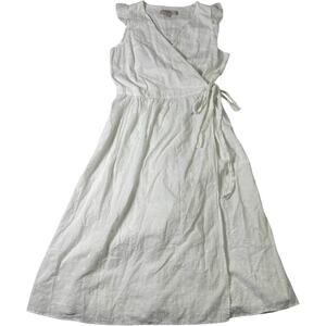 LOFT White Eyelet Wrap Cottage Core Midi Dress Cotton Sleeveless Summer S Petite